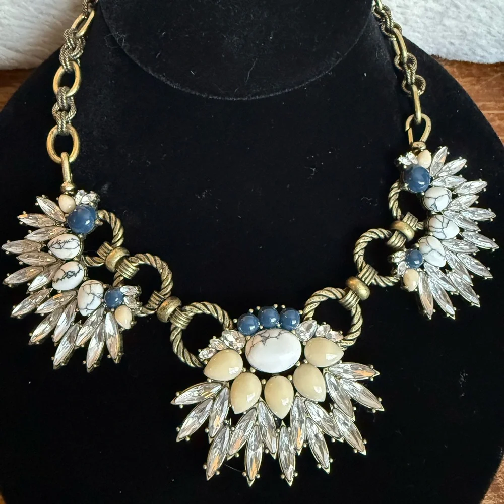 Chloe + Isabel Gold and Blue Statement Necklace with Fan Design - Picture 6 of 10